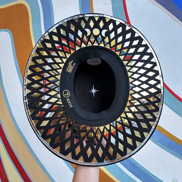 Disco Mandala Hat - Black and Silver Sunburst, size L
