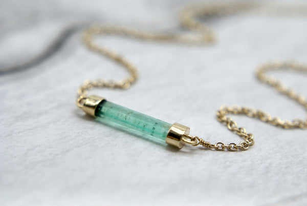 Crystal Bar necklaces, 14k gold