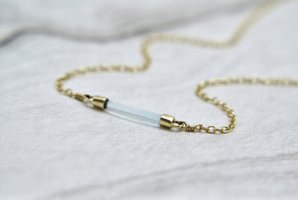 Crystal Bar necklaces, 14k gold