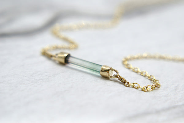 Crystal Bar necklaces, 14k gold