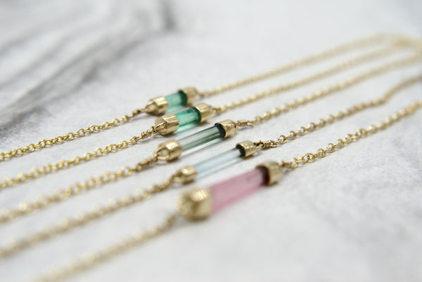 Crystal Bar necklaces, 14k gold
