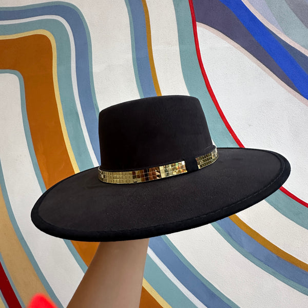 Disco Mandala Hat - Black and Gold/Purple Sunburst, size L