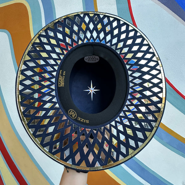 Disco Mandala Hat - Navy and Silver Sunburst, size M