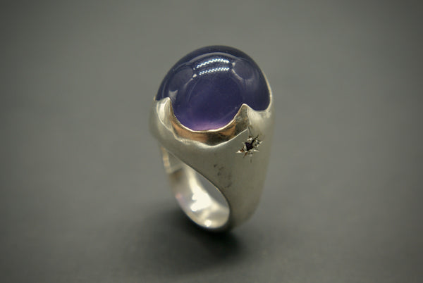 Purple Chalcedony ring - sapphire accents