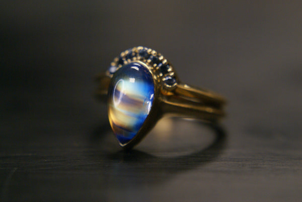 Moonstone & Sapphire ring set, size 8