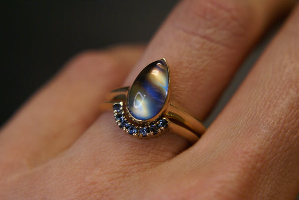 Moonstone & Sapphire ring set, size 8