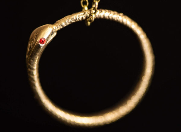 Ouroboros Snake Pendant - Gemstone Eyes