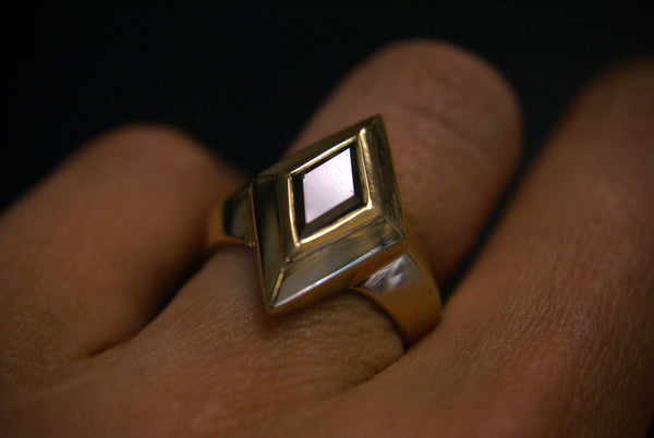 Heavy Black Diamond ring, 14k gold