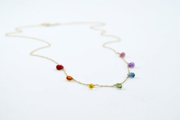 Rainbow Sapphire Droplet necklace, 14k gold