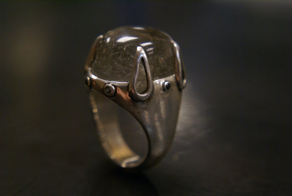 Spellcaster Ring - Quartz + Black Diamond, size 8.25